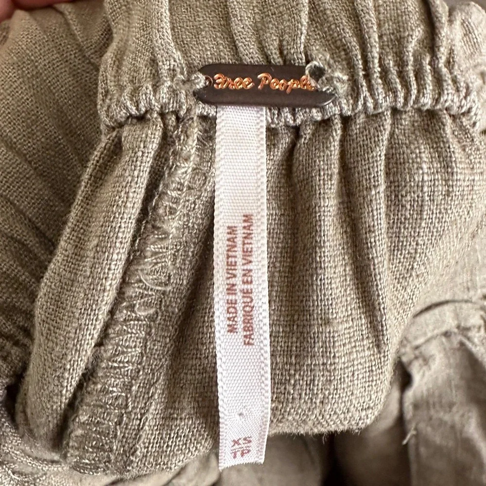 Free People Linen Blend Wide Leg Smocked Waist Pants XS Khaki